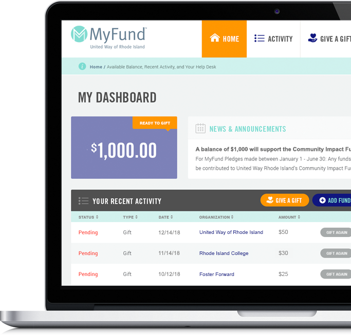 Visual preview of the MyFund software platform